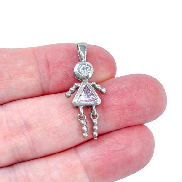Pink Dress Girl Child Dangle Charm | Vintage 925 Sterling Silver Gift - Picture 1 of 7